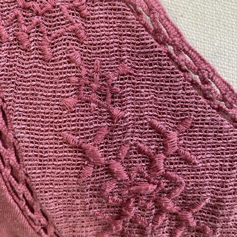 SO Women’s Peplum Blouse Pink Embroidered Lace V-Neck Empire Waist 3/4 Sleeves—S - Picture 9 of 13